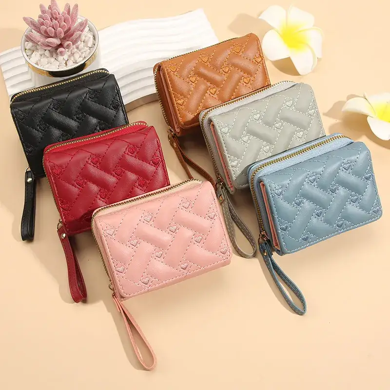 2025 Women's Red Quilted PU Wallet with Card Holder