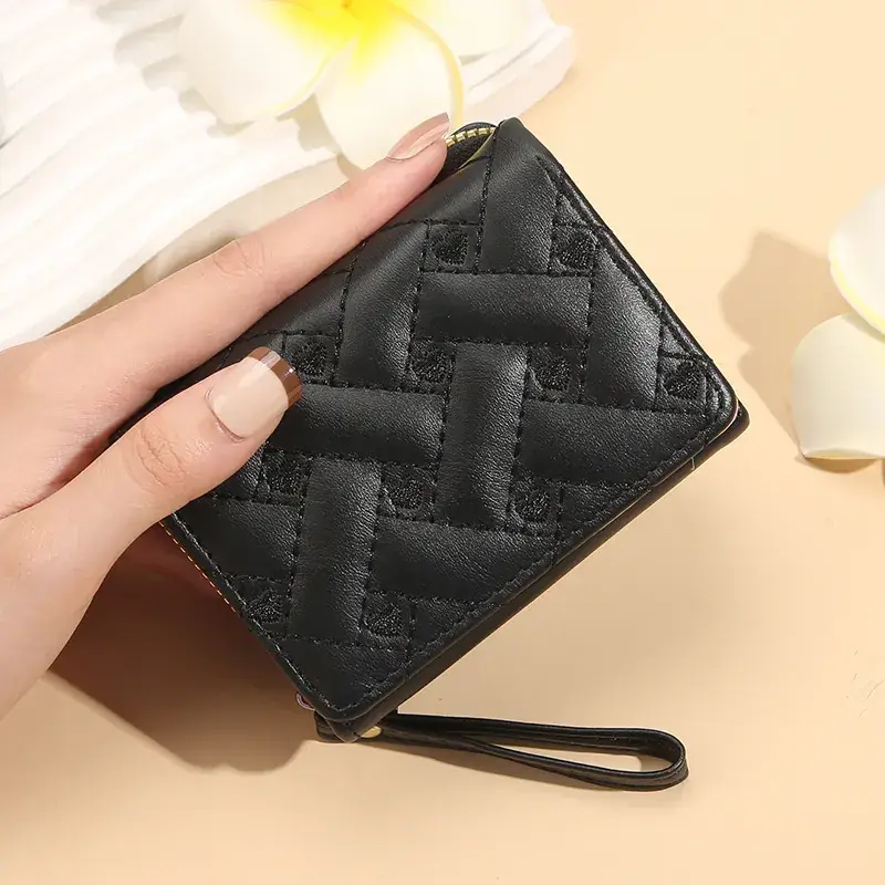 2025 Women's Red Quilted PU Wallet with Card Holder