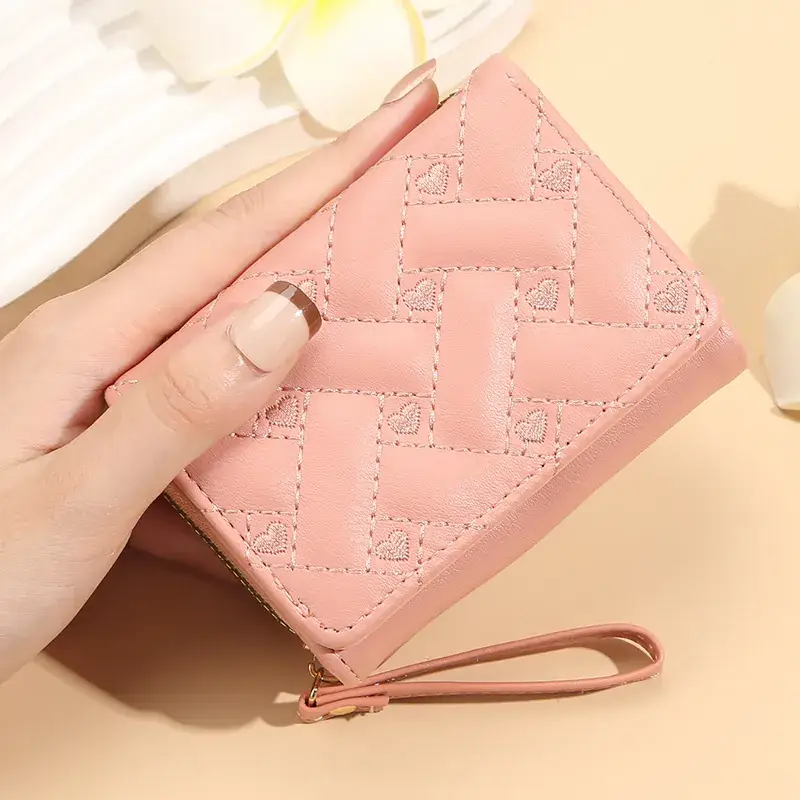 2025 Women's Red Quilted PU Wallet with Card Holder