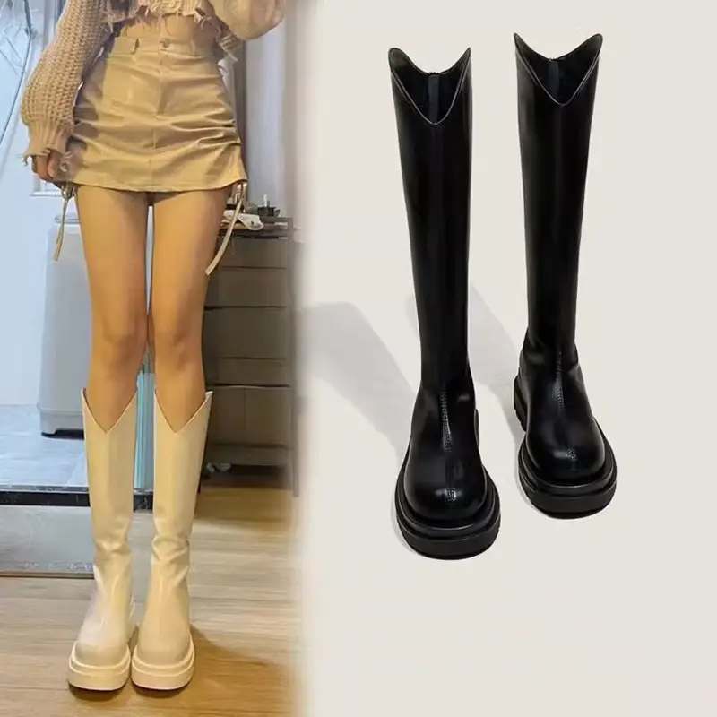 Martin boots women's boots 2024 new autumn and winter fleece-lined but knee high knight boots small thin boots - Image 4