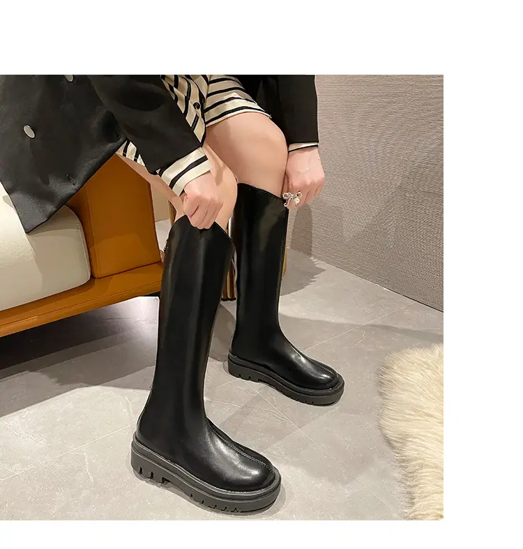 Martin boots women's boots 2024 new autumn and winter fleece-lined but knee high knight boots small thin boots — feature 10