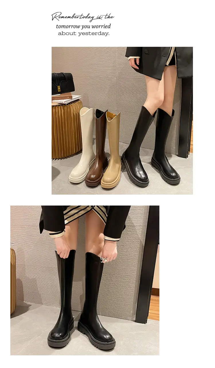 Martin boots women's boots 2024 new autumn and winter fleece-lined but knee high knight boots small thin boots — feature 11