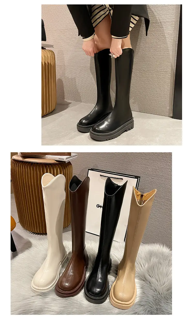Martin boots women's boots 2024 new autumn and winter fleece-lined but knee high knight boots small thin boots — feature 12