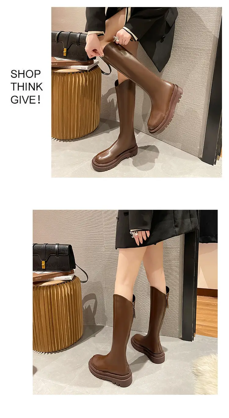 Martin boots women's boots 2024 new autumn and winter fleece-lined but knee high knight boots small thin boots — feature 6