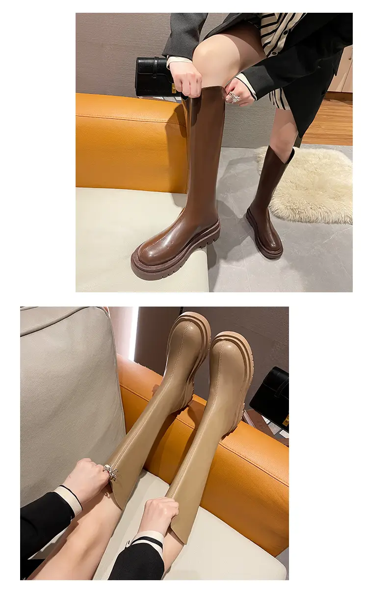 Martin boots women's boots 2024 new autumn and winter fleece-lined but knee high knight boots small thin boots — feature 7