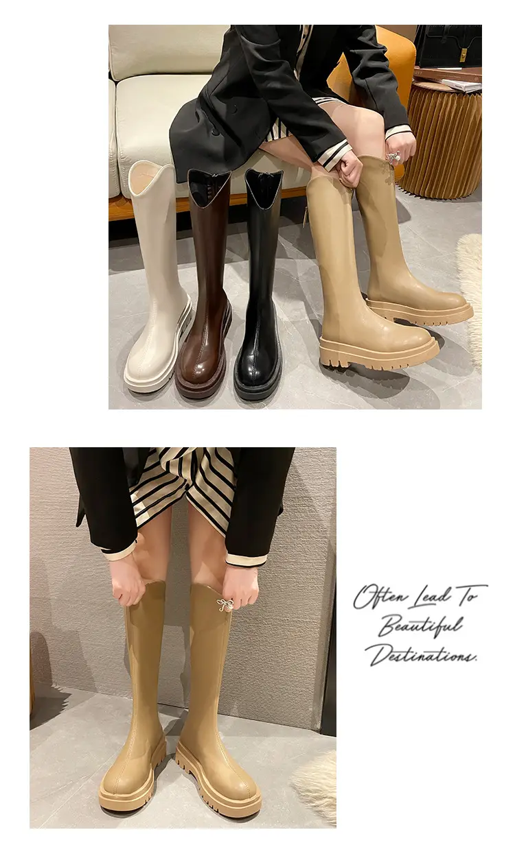 Martin boots women's boots 2024 new autumn and winter fleece-lined but knee high knight boots small thin boots — feature 8