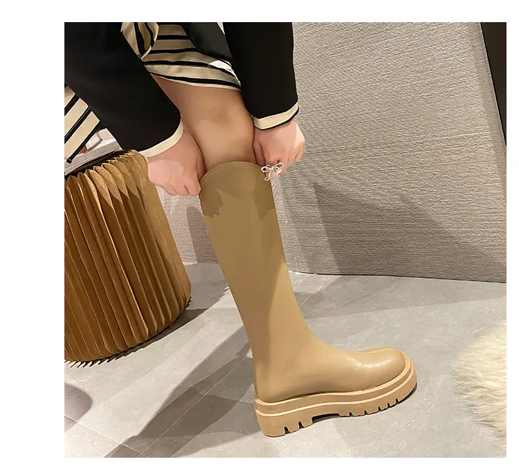 Martin boots women's boots 2024 new autumn and winter fleece-lined but knee high knight boots small thin boots — feature 9