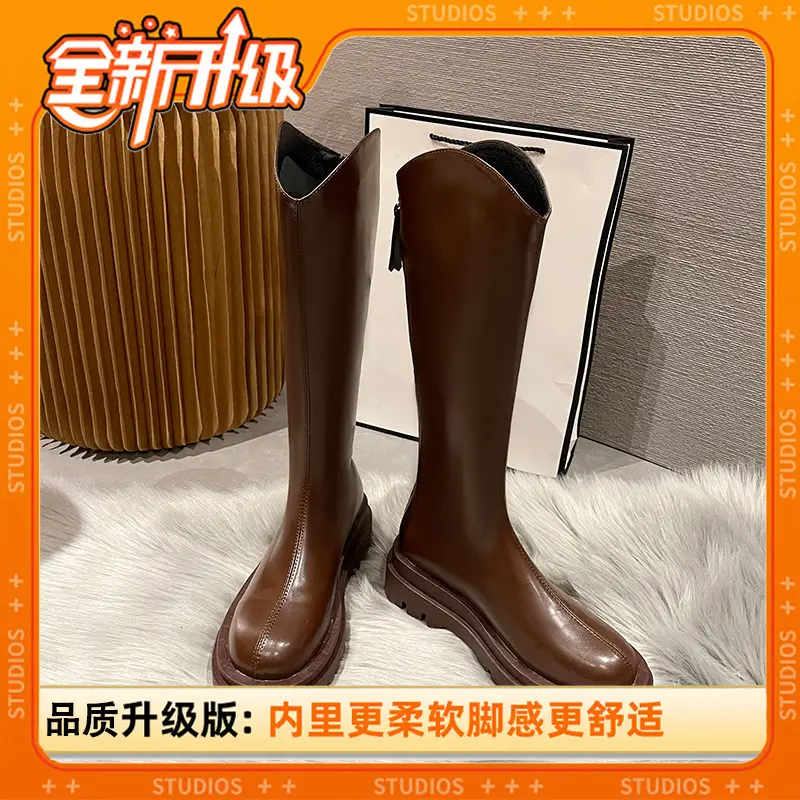 Martin boots women's boots 2024 new autumn and winter fleece-lined but knee high knight boots small thin boots - Image 2