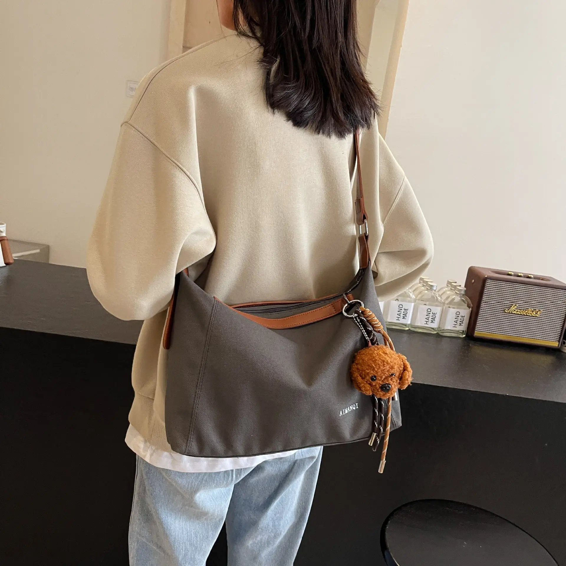 Large Capacity Contrast Color Handbag Women's Canvas Crossbody Bag - Image 6
