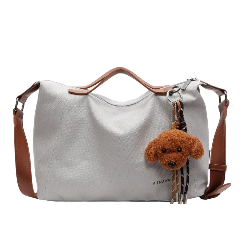 Large Capacity Contrast Color Handbag Women's Canvas Crossbody Bag - Image 9