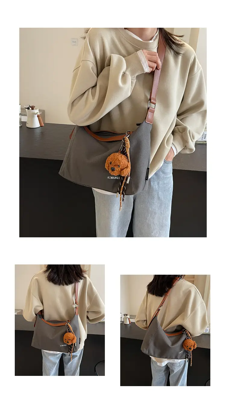 Large Capacity Contrast Color Handbag Women's Canvas Crossbody Bag — feature 12