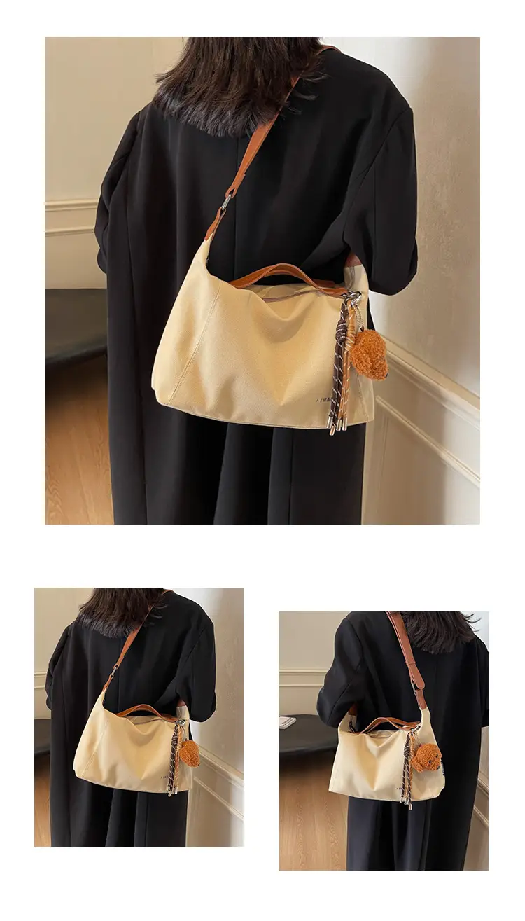 Large Capacity Contrast Color Handbag Women's Canvas Crossbody Bag — feature 13