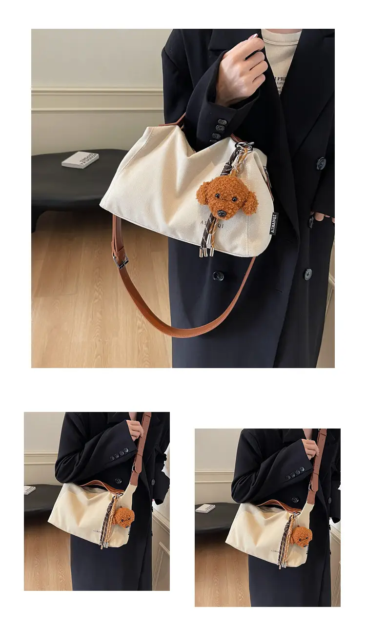 Large Capacity Contrast Color Handbag Women's Canvas Crossbody Bag — feature 14