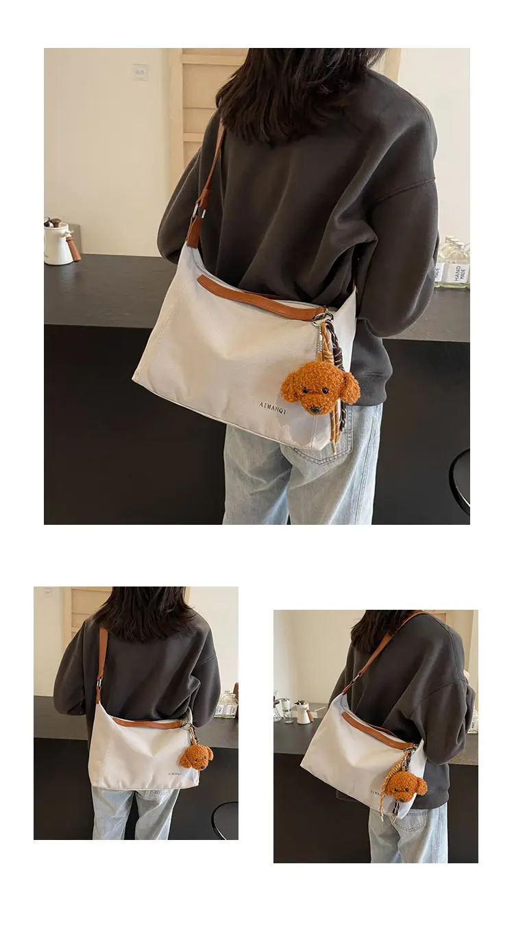 Large Capacity Contrast Color Handbag Women's Canvas Crossbody Bag — feature 15