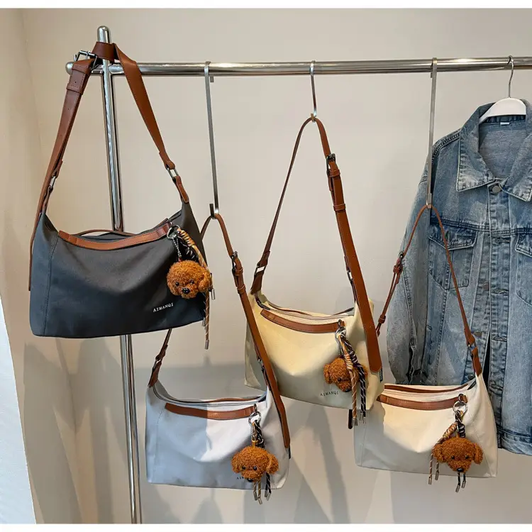 Large Capacity Contrast Color Handbag Women's Canvas Crossbody Bag — feature 16
