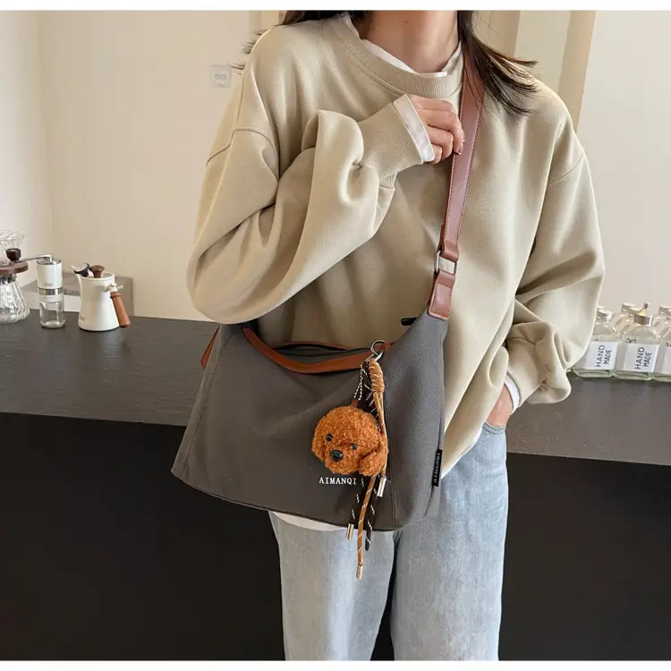 Large Capacity Contrast Color Handbag Women's Canvas Crossbody Bag — feature 17