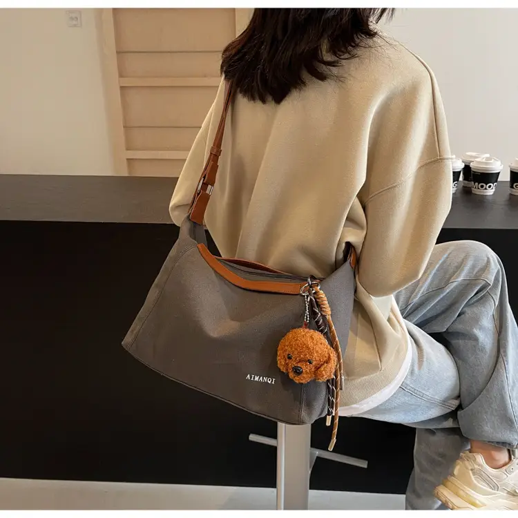 Large Capacity Contrast Color Handbag Women's Canvas Crossbody Bag — feature 18