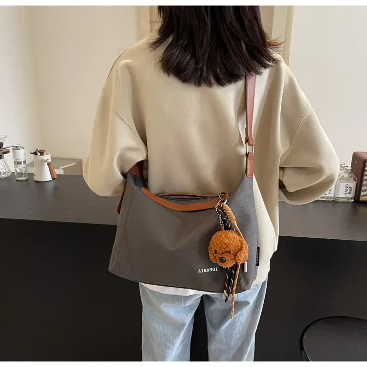 Large Capacity Contrast Color Handbag Women's Canvas Crossbody Bag — feature 20