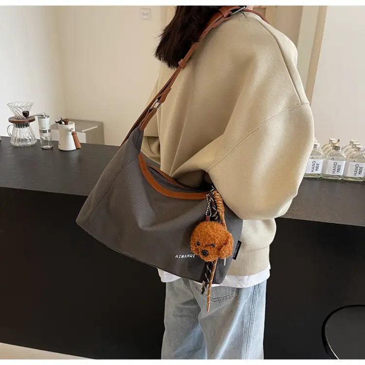 Large Capacity Contrast Color Handbag Women's Canvas Crossbody Bag — feature 21