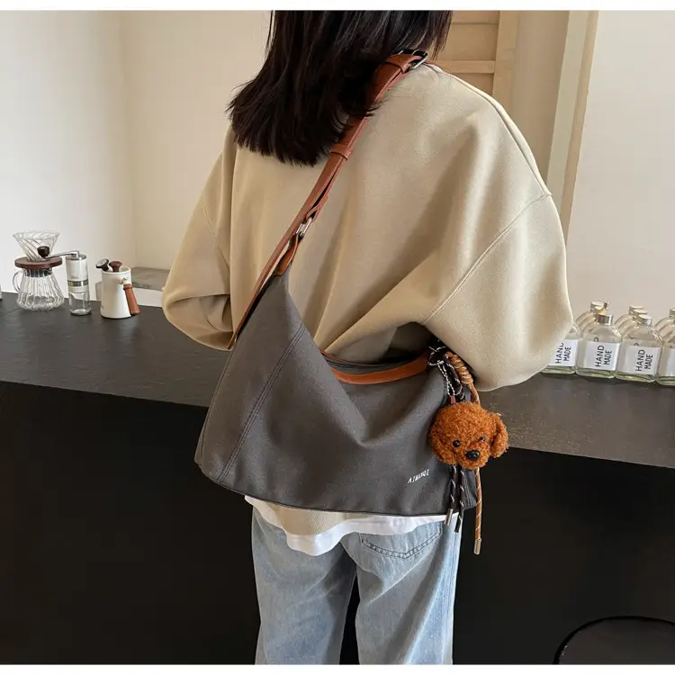 Large Capacity Contrast Color Handbag Women's Canvas Crossbody Bag — feature 22