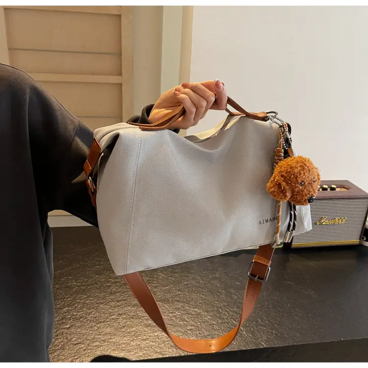 Large Capacity Contrast Color Handbag Women's Canvas Crossbody Bag — feature 26