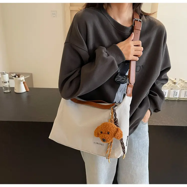 Large Capacity Contrast Color Handbag Women's Canvas Crossbody Bag — feature 27
