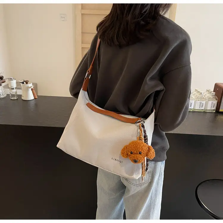 Large Capacity Contrast Color Handbag Women's Canvas Crossbody Bag — feature 28