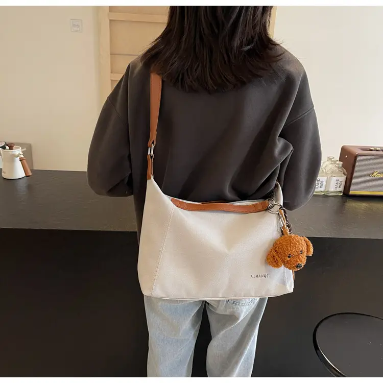 Large Capacity Contrast Color Handbag Women's Canvas Crossbody Bag — feature 29