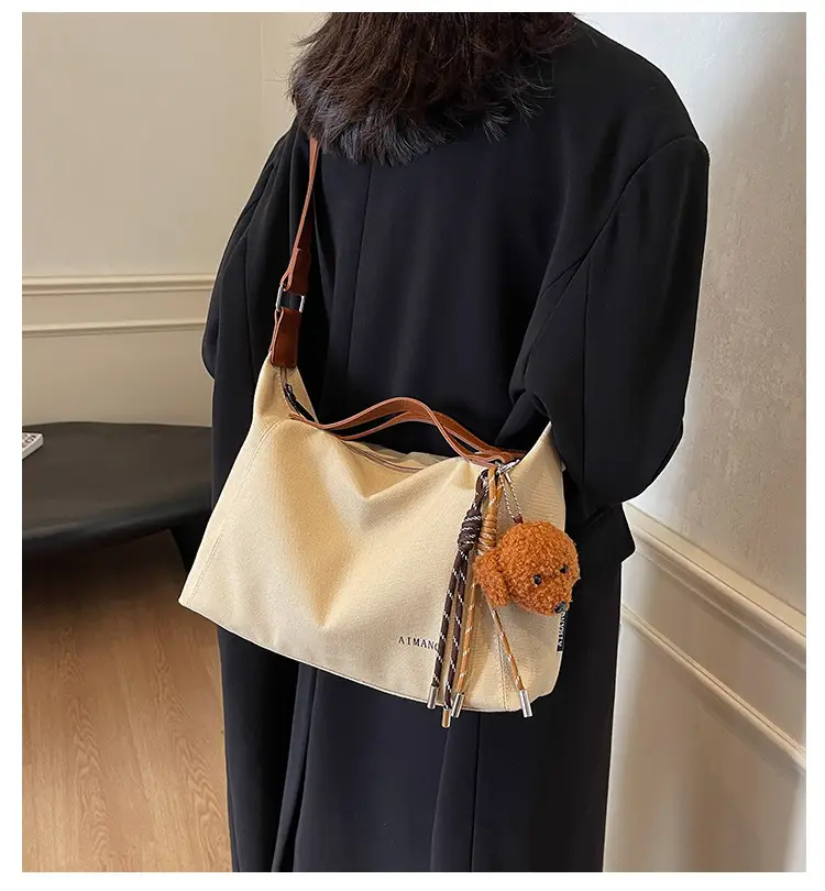Large Capacity Contrast Color Handbag Women's Canvas Crossbody Bag — feature 3