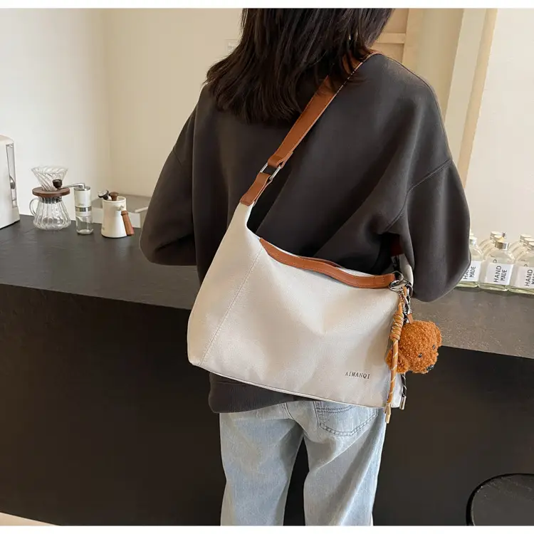 Large Capacity Contrast Color Handbag Women's Canvas Crossbody Bag — feature 30