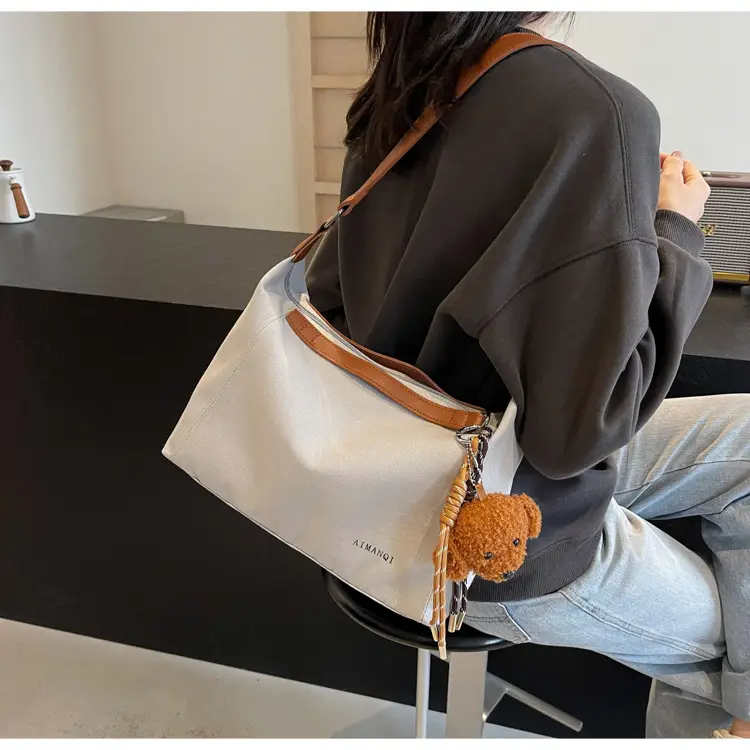 Large Capacity Contrast Color Handbag Women's Canvas Crossbody Bag — feature 31