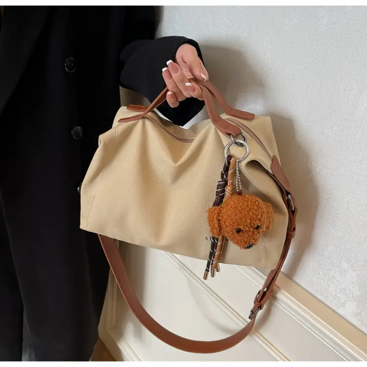 Large Capacity Contrast Color Handbag Women's Canvas Crossbody Bag — feature 34
