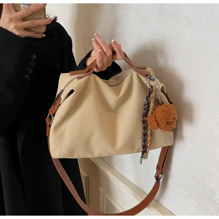 Large Capacity Contrast Color Handbag Women's Canvas Crossbody Bag — feature 35