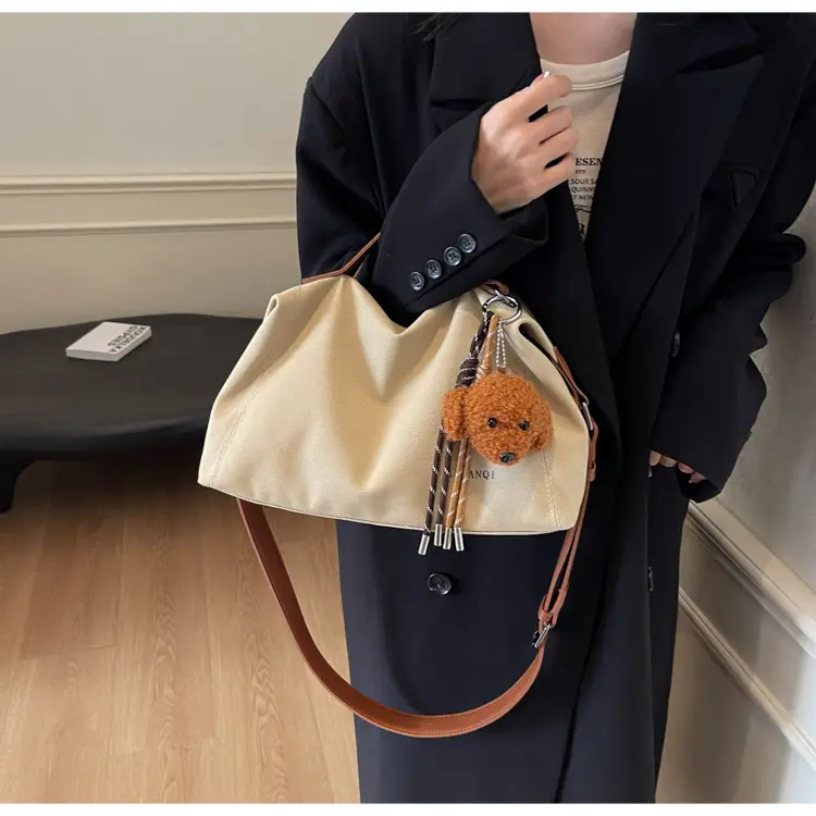 Large Capacity Contrast Color Handbag Women's Canvas Crossbody Bag — feature 36