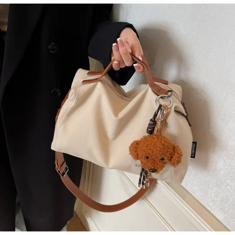Large Capacity Contrast Color Handbag Women's Canvas Crossbody Bag — feature 37