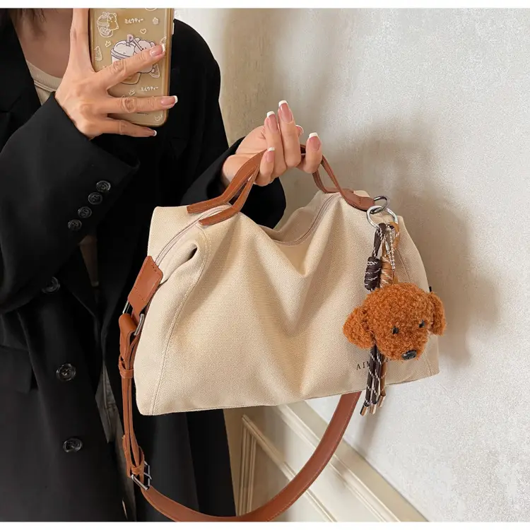 Large Capacity Contrast Color Handbag Women's Canvas Crossbody Bag — feature 38