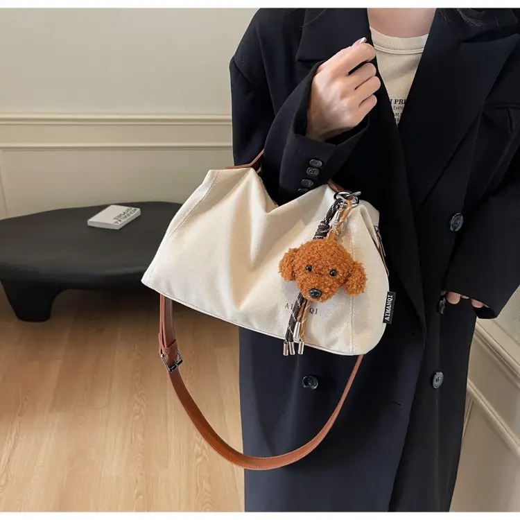 Large Capacity Contrast Color Handbag Women's Canvas Crossbody Bag — feature 39