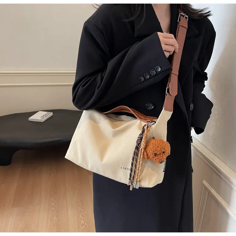 Large Capacity Contrast Color Handbag Women's Canvas Crossbody Bag — feature 40