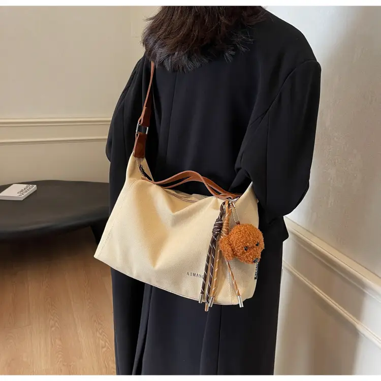 Large Capacity Contrast Color Handbag Women's Canvas Crossbody Bag — feature 41