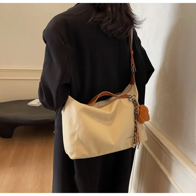 Large Capacity Contrast Color Handbag Women's Canvas Crossbody Bag — feature 42