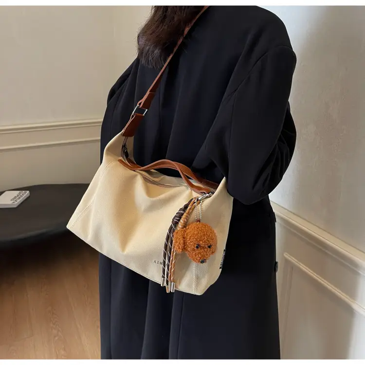 Large Capacity Contrast Color Handbag Women's Canvas Crossbody Bag — feature 43