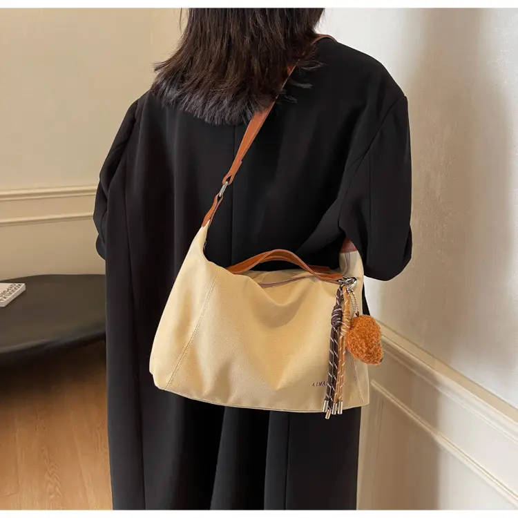 Large Capacity Contrast Color Handbag Women's Canvas Crossbody Bag — feature 44