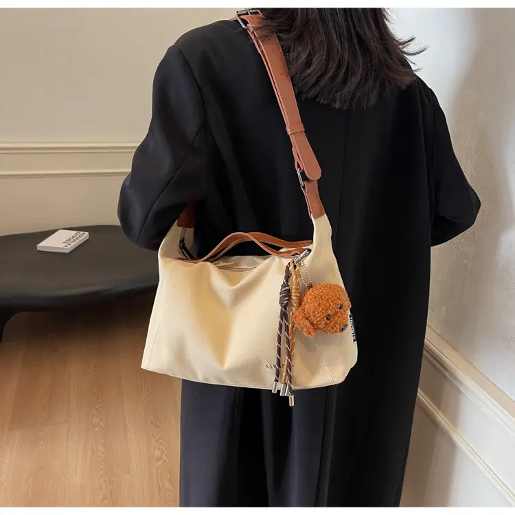 Large Capacity Contrast Color Handbag Women's Canvas Crossbody Bag — feature 45