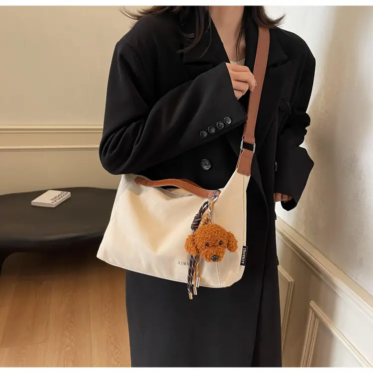 Large Capacity Contrast Color Handbag Women's Canvas Crossbody Bag — feature 46