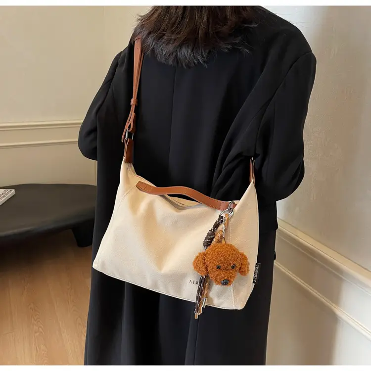 Large Capacity Contrast Color Handbag Women's Canvas Crossbody Bag — feature 47