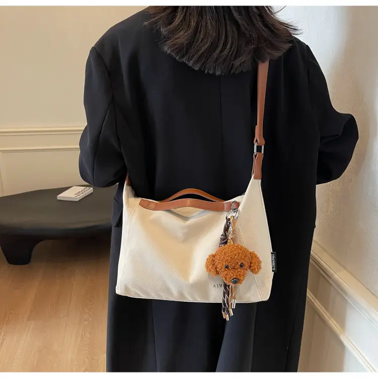 Large Capacity Contrast Color Handbag Women's Canvas Crossbody Bag — feature 48