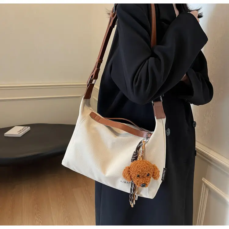 Large Capacity Contrast Color Handbag Women's Canvas Crossbody Bag — feature 49