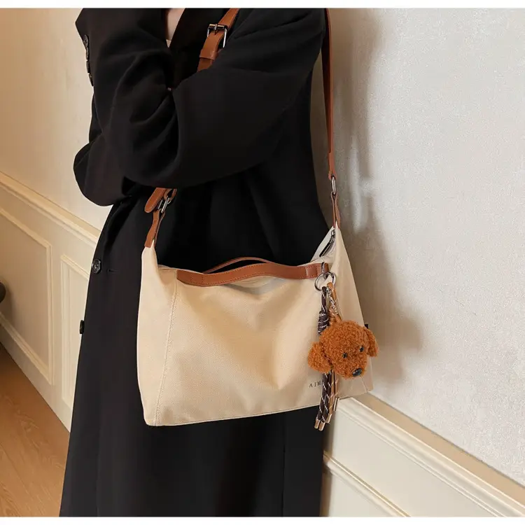 Large Capacity Contrast Color Handbag Women's Canvas Crossbody Bag — feature 50