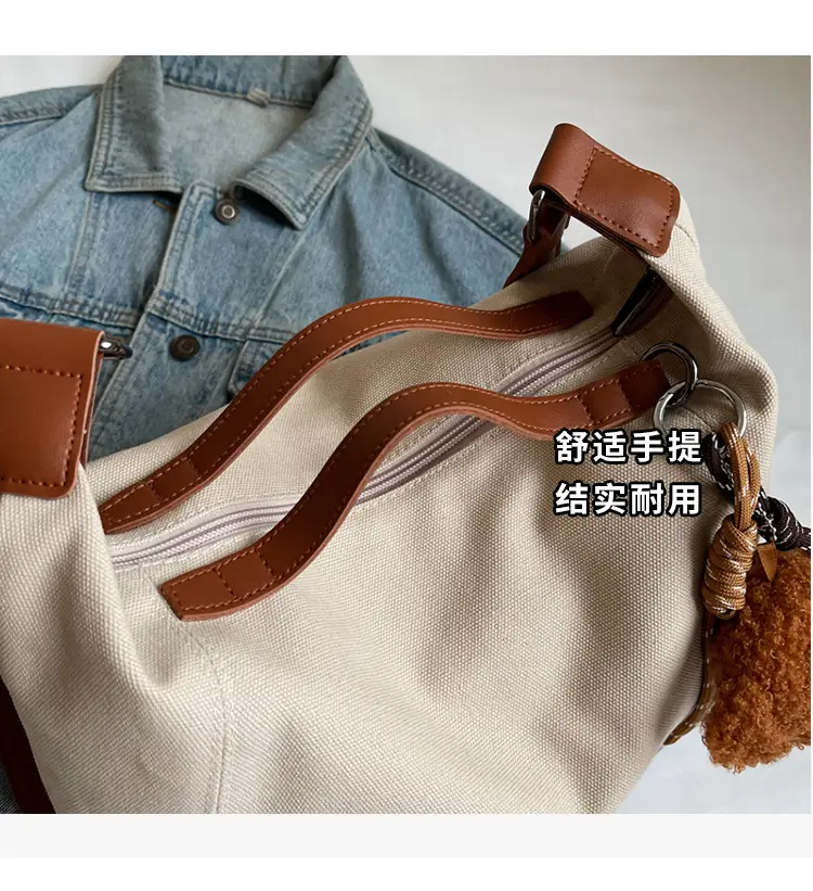 Large Capacity Contrast Color Handbag Women's Canvas Crossbody Bag — feature 7