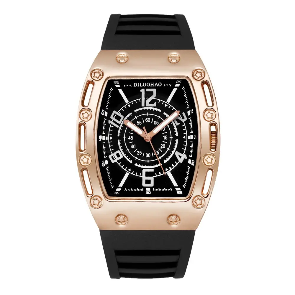 Luxury Quartz Men's Watch Set with Gold, Blue & Brown Silicone Bands